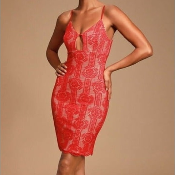 Lulus Avianna Red & Nude Lace Bodycon mini Dress, Size XS Cocktail sleeveless - Picture 1 of 16